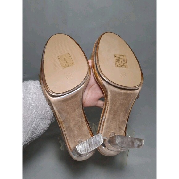Women's Clear Ankle Straps Block Heel Sandals Womens 8.5 Nude Beige - Picture 6 of 9